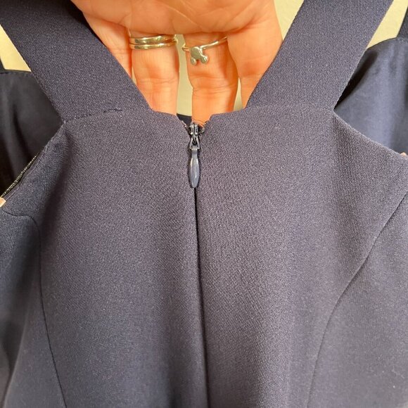 Gal Meets Glam Nicole Jumpsuit Size 4 Navy Blue Cropped Wide Leg Square Neckline - Picture 10 of 13